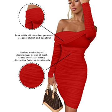 GOKATOSAU Women's Elegant Off Shoulder Mini Dress Red