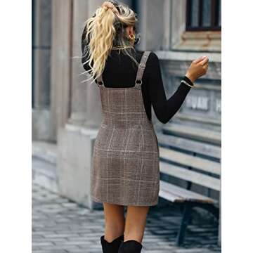 Floerns Women's Casual Tartan Print Zip Up Sleeveless Pinafore Overall Dress in Brown