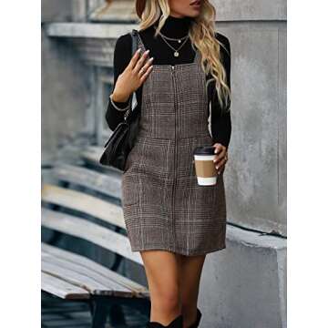 Floerns Women's Tartan Print Zip Up Pinafore Dress