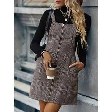 Floerns Women's Tartan Print Zip Up Pinafore Dress