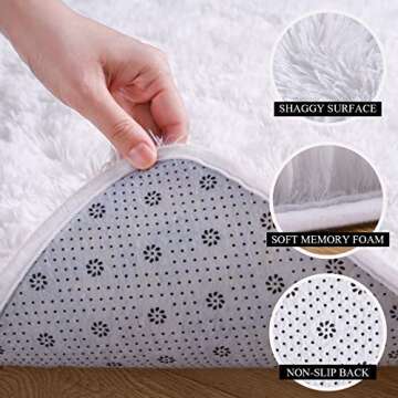 Ucomn Cozy Area Rug 4 x 6 Feet White, Indoor Shaggy Faux Fur Rug, Modern Home Decor Plush Throw Carpet for Living Room, Bedroom, Kids Playroom, Nursery, Dining Room