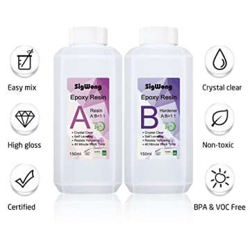 Epoxy Resin Crystal Clear Coating Kit 300ml - 2 Part Casting Resin For Art, Craft, Tumbler, Jewelry Making, Bonus Glove, Mixing Stick, Graduated Cup, Resin Pigment, Glitter, Dispensing Cup, Tablecloth