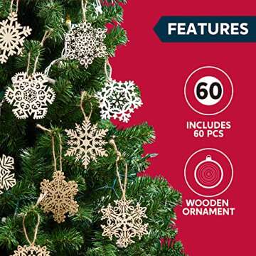 JOIEDOMI 60pcs Christmas Wooden Snowflake Hanging Ornaments Snowflakes Christmas Ornaments for Holid...