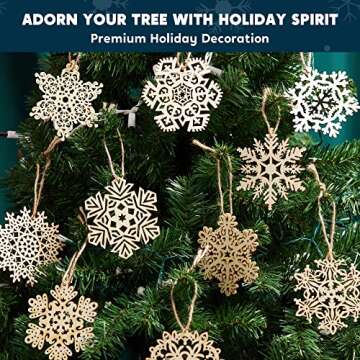 JOIEDOMI 60pcs Christmas Wooden Snowflake Hanging Ornaments Snowflakes Christmas Ornaments for Holidays, Christmas Tree Decoration, Christmas Party Holiday Decor