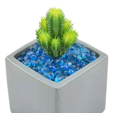 WAYBER Glass Stones, 1Lb/460g Irregular Sea Glass Pebbles Non-Toxic Artificial Crystal Gemstones for Aquarium Turtle Tank Vase Filler Terrarium Flowerpot Decoration, Lake Blue