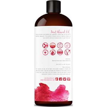 Sweet Almond Oil Carrier Oil - Cold Pressed Pure Natural Body Massage Oils for Essential Oils Mixing...