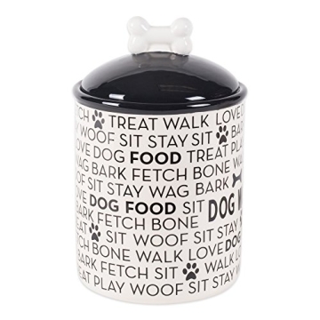 Bone Dry Black & White Dog Bone Ceramic Pet Bowl & Canister - Perfect Food Storage for Pets
