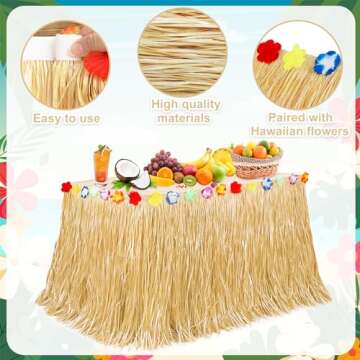 Luau Party Decorations, 2PCS Gold Hawaiian Themed Table Skirt Party Decorations, Flower 108 X 29.5" Grass Skirts Luau Party Favors, Luau Table Skirt for Summer Tropical Hula Parties Decor Accessories