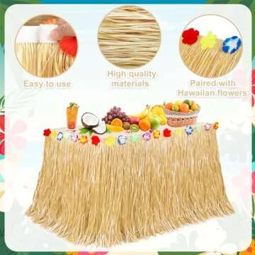 Luau Party Decorations, 2PCS Gold Hawaiian Themed Table Skirt Party Decorations, Flower 108 X 29.5" Grass Skirts Luau Party Favors, Luau Table Skirt for Summer Tropical Hula Parties Decor Accessories
