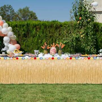 Luau Party Decorations, 2PCS Gold Hawaiian Themed Table Skirt Party Decorations, Flower 108 X 29.5" Grass Skirts Luau Party Favors, Luau Table Skirt for Summer Tropical Hula Parties Decor Accessories