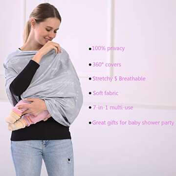 Breathable Car Seat Cover for Babies – Multi-Purpose Soft Rayon Nursing Cover for Breastfeeding, High Stretchy Infant Carseat Canopy, Stroller Cover (Smooth Rayon, Grey Forest)