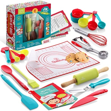 Baketivity 31 Pcs Kids Cooking & Baking Set with Kids Knife & Real Cooking Utensils - Kid Safe Knife...