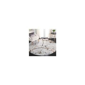 SAFAVIEH Amelia Collection 5' Round Grey/Gold ALA293G Modern Abstract Non-Shedding Living Room Dinin...