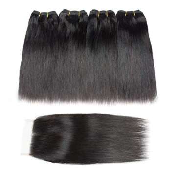 Selina Bundles With Closure,Brazilian Virgin Hair Straight,12a Human Hair Bundles, Free Part Closure...