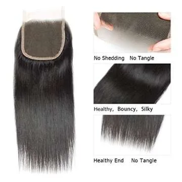 Selina Bundles With Closure,Brazilian Virgin Hair Straight,12a Human Hair Bundles, Free Part Closure, Human Hair Bundles With Lace Closure(8 8 8 8 with 8 Closure)