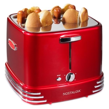 Nostalgia 4 Slot Hot Dog and Bun Toaster - Versatile Red Design