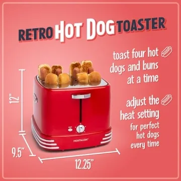 4 Slot Hot Dog Toaster - Metallic Red Multi-Use Design