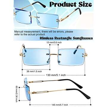 Weewooday 10 Pairs Rimless Sunglasses Rectangle 90s Retro Sunglasses Trendy Y2k Sunglasses Frameless...