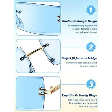 Weewooday 10 Pairs Rimless Sunglasses Rectangle 90s Retro Sunglasses Trendy Y2k Sunglasses Frameless Square Glasses Eyewear for Men Women (Vivid Color)