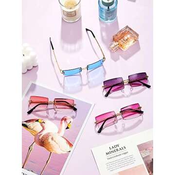 Weewooday 10 Pairs Rimless Sunglasses Rectangle 90s Retro Sunglasses Trendy Y2k Sunglasses Frameless Square Glasses Eyewear for Men Women (Vivid Color)