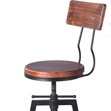 Diwhy Industrial Bar Stool Wood Metal Bar Stool,Adjustable Height Swivel Counter Height Bar Chair with Backrest,Black,Fully Welded Set of 2 (Brown Wooden Top with Wooden Backrest)
