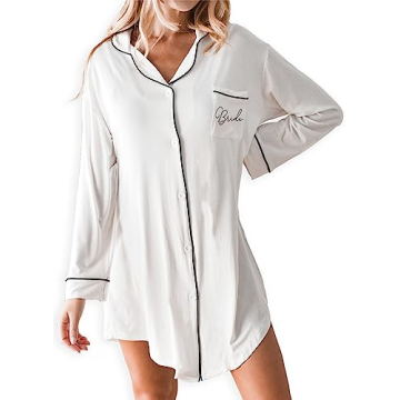 ModParty Bride Pajamas White Sleepshirt Bridal Shower Gift for Bachelorette