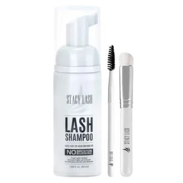 STACY LASH Eyelash Extension Shampoo + Brush - Gentle Foaming Cleanser for Natural Lashes & Extensio...