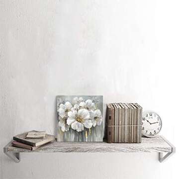 ARTISTIC PATH Floral Canvas Wall Art - White Blooming Flower Picture Artwork Abstract Botanical Prints for Bathroom Bedroom