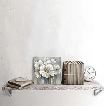 ARTISTIC PATH Floral Canvas Wall Art - White Blooming Flower Picture Artwork Abstract Botanical Prints for Bathroom Bedroom