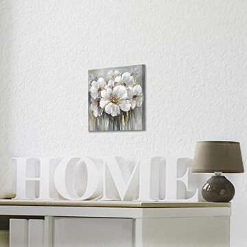 ARTISTIC PATH Floral Canvas Wall Art - White Blooming Flower Picture Artwork Abstract Botanical Prints for Bathroom Bedroom