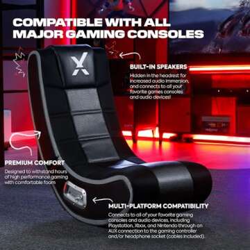 X Rocker SE 2.1 Floor Rocker - Bluetooth Gaming Chair with Immersive Audio with Speakers & Subwoofer - Ergonomic Design - Comfortable Floor Rocker Chair for Gaming & More - Black