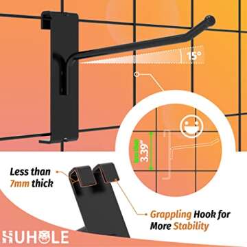 HUHOLE Gridwall Hooks 6 Inch, 32PC Display Hooks for Grid Wall, Hooks for Grid Wall Panel, Black
