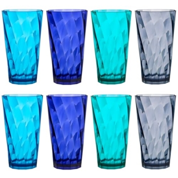 US Acrylic Optix Plastic Reusable Drinking Glasses (Set of 8) 20oz Water Cups in Coastal Colors | BP...