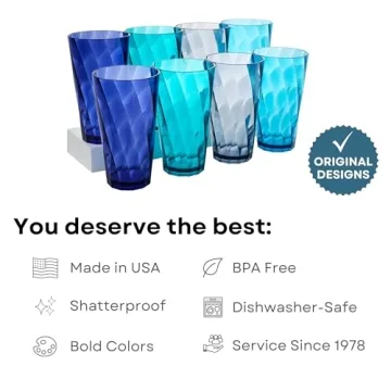 Optix 20oz Plastic Tumblers Set of 8 in Coastal Colors
