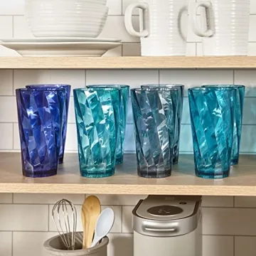 Optix 20oz Plastic Tumblers Set of 8 in Coastal Colors