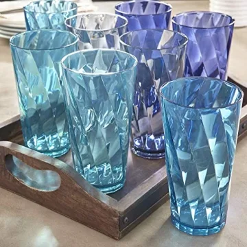 Optix 20oz Plastic Tumblers Set of 8 in Coastal Colors