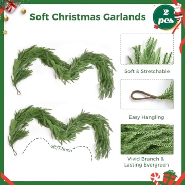 12FT Norfolk Pine Christmas Garlands for Festive Decor