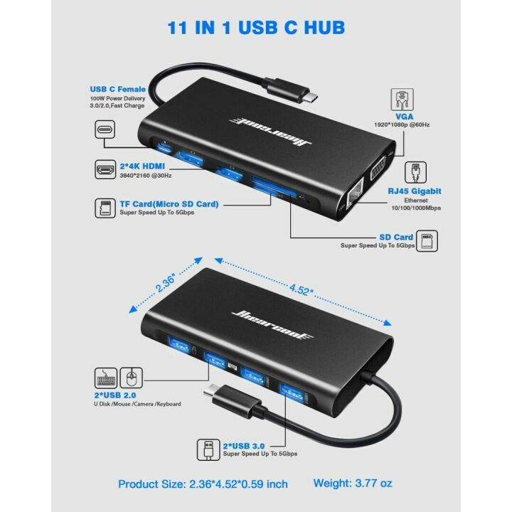 11-in-1 USB C Docking Station for Dual Monitors