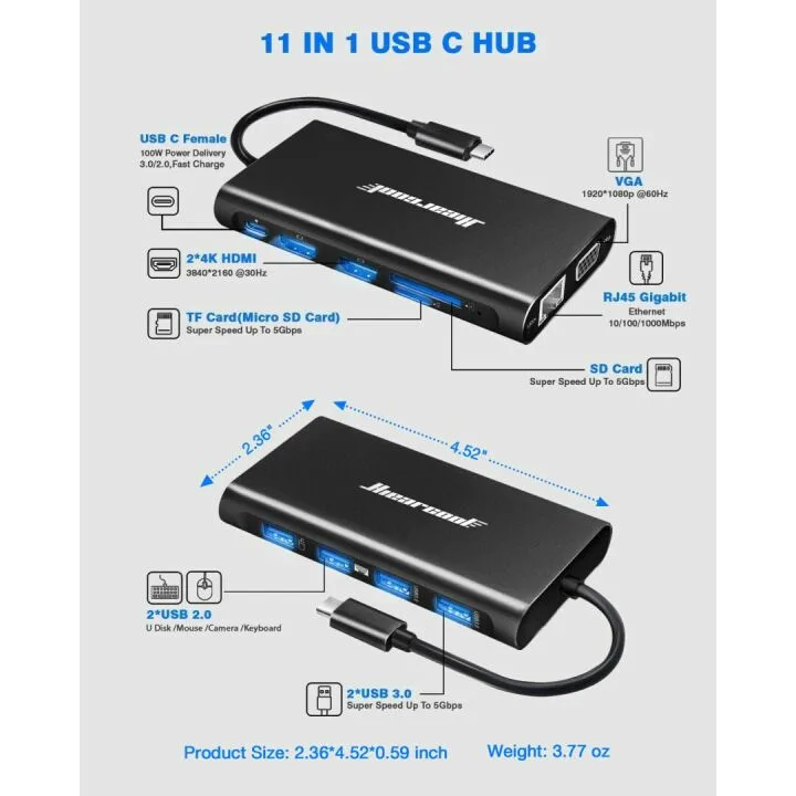 11-in-1 USB C Docking Station for Dual Monitors
