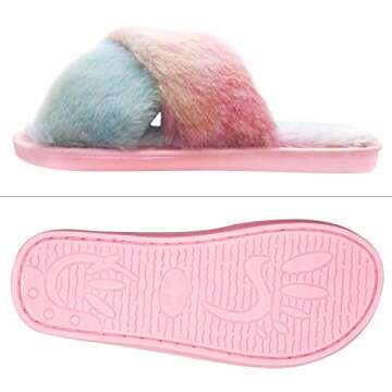 Fuzzy Slippers for Women, Cross Band Faux Furry Slippers Warm Slide Flat House Slippers Sandals Leopard Plush Open Toe Home Slippers