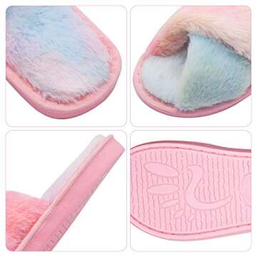 Fuzzy Slippers for Women, Cross Band Faux Furry Slippers Warm Slide Flat House Slippers Sandals Leopard Plush Open Toe Home Slippers