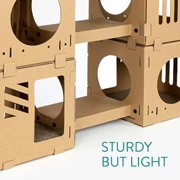 Navaris Modular Cardboard Cat House - DIY Corrugated Cardboard Configurable Play Tower Condo for Small Cats, Kittens, Rabbits - 4 Cubes with 2 Bridges
