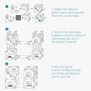 Navaris Modular Cardboard Cat House - DIY Corrugated Cardboard Configurable Play Tower Condo for Small Cats, Kittens, Rabbits - 4 Cubes with 2 Bridges