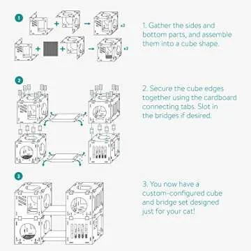 Navaris Modular Cardboard Cat House - DIY Corrugated Cardboard Configurable Play Tower Condo for Small Cats, Kittens, Rabbits - 4 Cubes with 2 Bridges