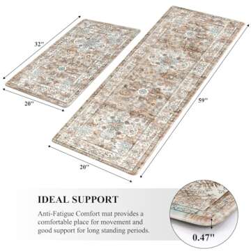 Pauwer Anti Fatigue Kitchen Mat Set - 2 Non Slip Mats, Cushioned Kitchen Rugs, Comfort Standing Mat, Farmhouse Waterproof PVC Foam Floor Mat Runner