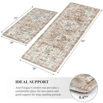 Pauwer Anti Fatigue Kitchen Mat Set - 2 Non Slip Mats, Cushioned Kitchen Rugs, Comfort Standing Mat, Farmhouse Waterproof PVC Foam Floor Mat Runner