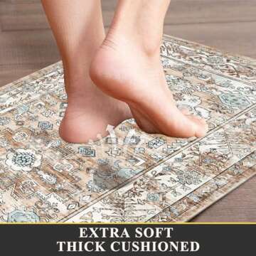 Pauwer Anti Fatigue Kitchen Mat Set - 2 Non Slip Mats, Cushioned Kitchen Rugs, Comfort Standing Mat, Farmhouse Waterproof PVC Foam Floor Mat Runner