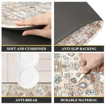 Pauwer Anti Fatigue Kitchen Mat Set - 2 Non Slip Mats, Cushioned Kitchen Rugs, Comfort Standing Mat, Farmhouse Waterproof PVC Foam Floor Mat Runner