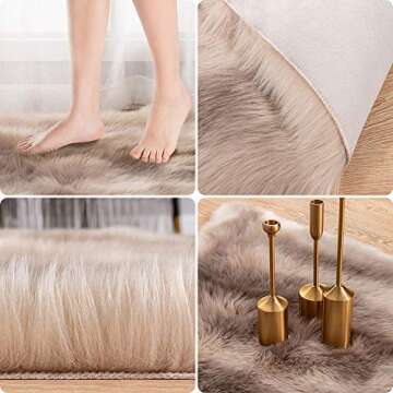 Carvapet Soft Fur Rugs Fake Reindeer Hide Area Rug Fluffy Faux Fur Carpet for Bedroom Floor Mat Home...