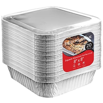 8x8 Foil Pans with Lids (20 Pack) 8 Inch Square Aluminum Pans with Covers -Disposable Food Container...